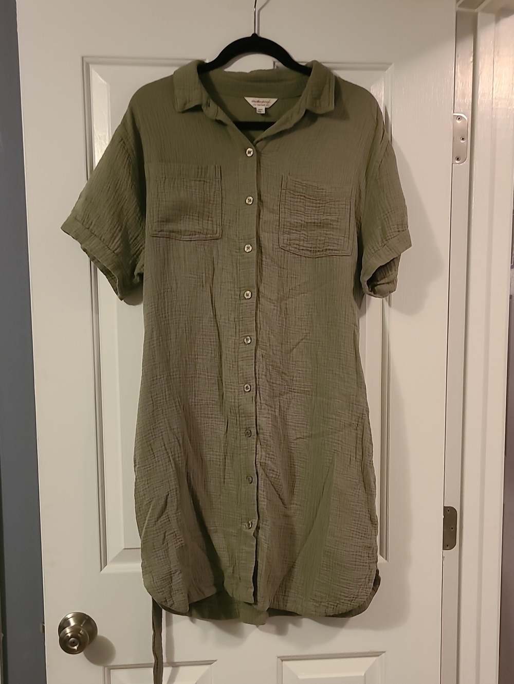 Women’s Olive Short Sleeve Button-Front Shirt Dress